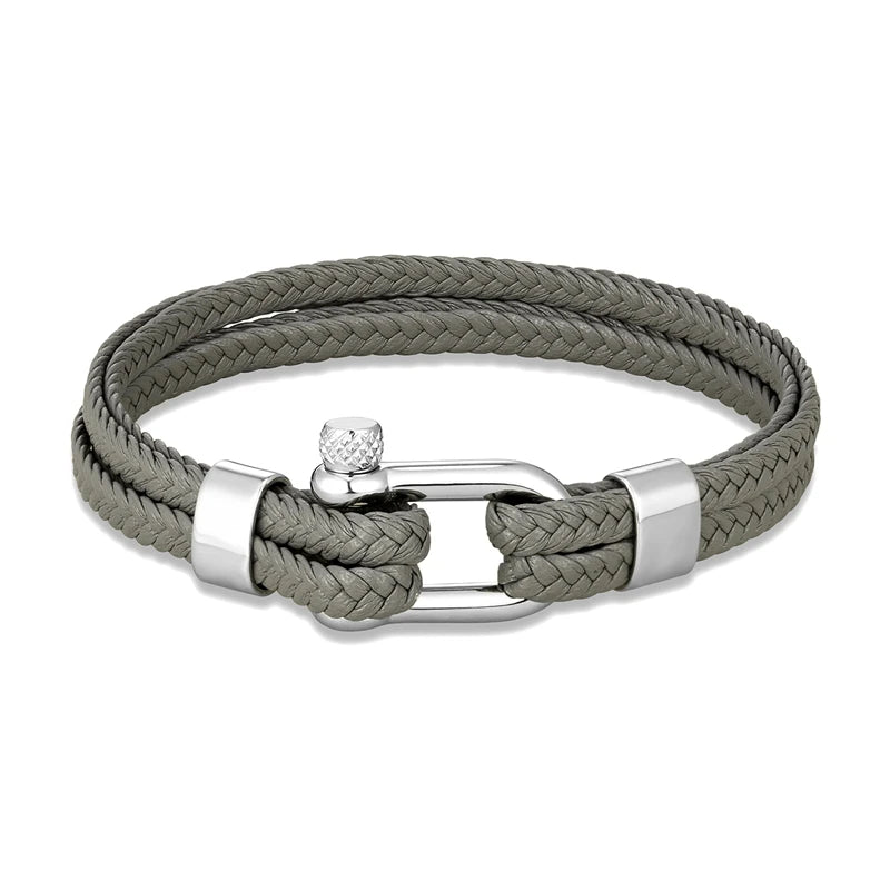 Nautical Anchor Bracelet - Braided Leather, Stainless Steel