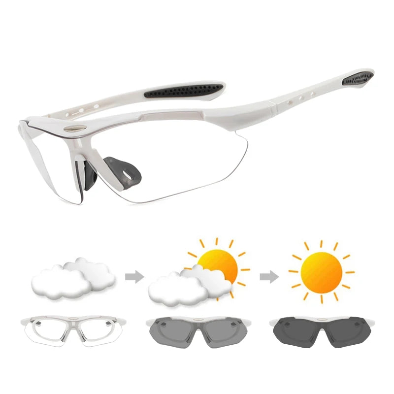 Photochromic Cycling Sunglasses - UV400, 152mm Wide, CE Certified, With/Without Case