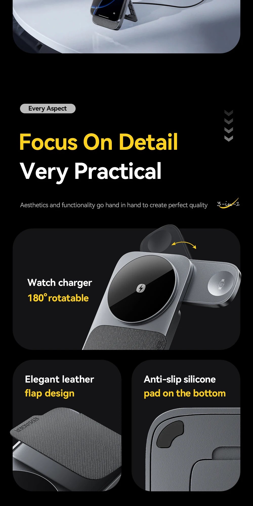 3-in-1 Wireless Charger Stand - 15W MagSafe Fast Charging for iPhone, AirPods & Apple Watch