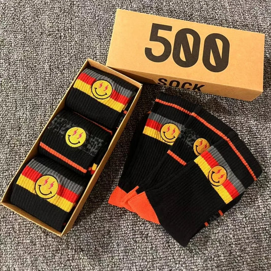 Striped Cotton Socks 3-Pack Gift Box – Unisex Skateboarding & Street Style