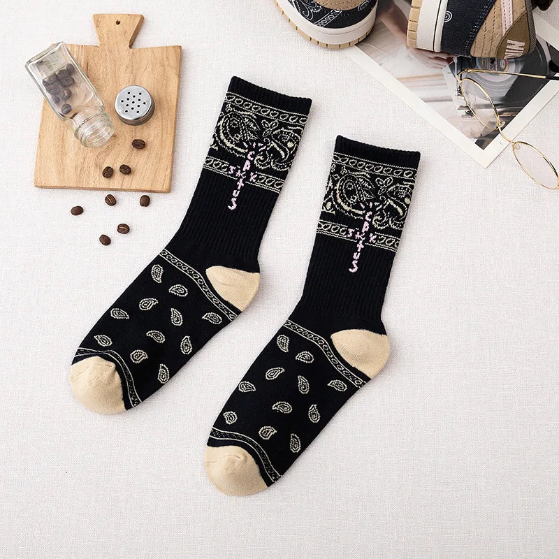Cactus Jack White Crew Socks - Bandana Design Streetwear Cotton Blend | Men's EUR 36-43