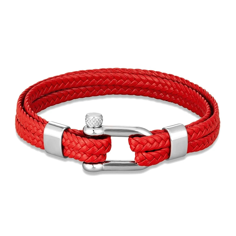 Nautical Anchor Bracelet - Braided Leather, Stainless Steel
