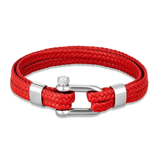 Pulsera Náutica de Ancla - Cuero Trenzado, Acero Inoxidable