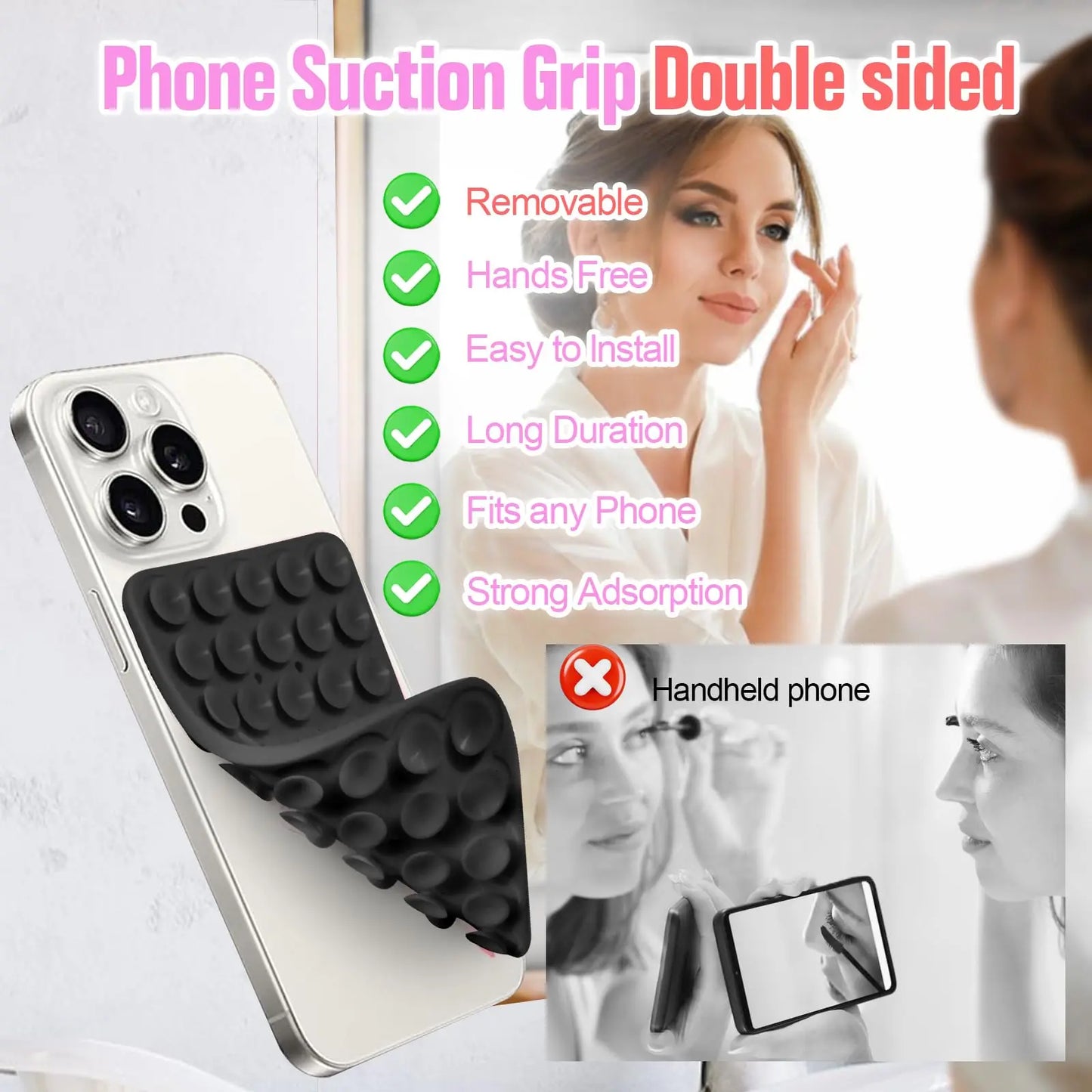 Suction Cup Phone Case Mount Double-Sided,Silicon Sticky Phone Stand for iPhone Android Selfies Hands-Free Strong Grip Holder