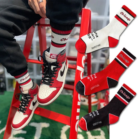 Chicago Street Crew Socks – Bold Letter Pattern, Cotton Blend