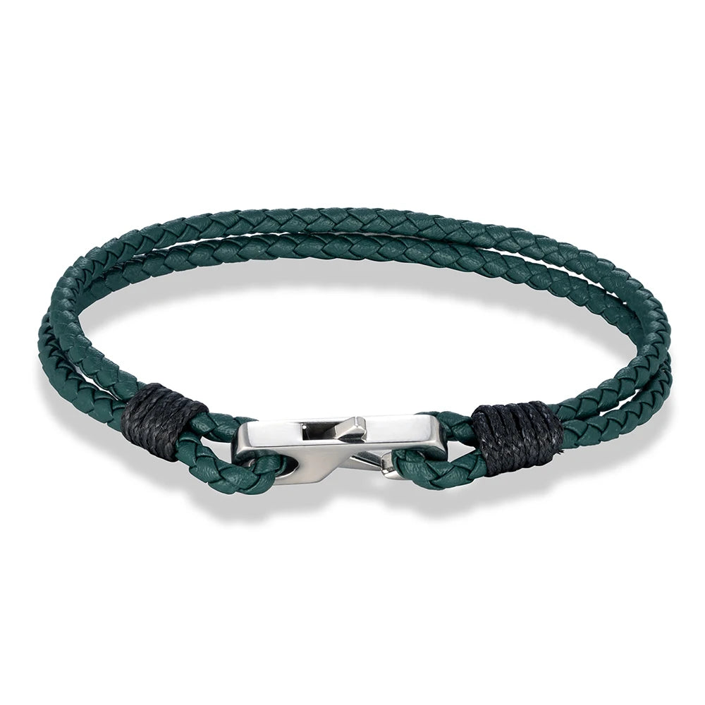 Pulsera de piel auténtica de 3 mm – Hebilla cuadrada de acero 316L | Estilo clásico para hombre