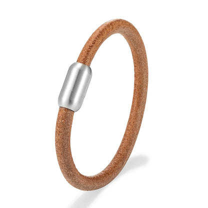 Genuine Leather Bracelet – Stainless Steel Magnetic Clasp | Men’s Vintage Style