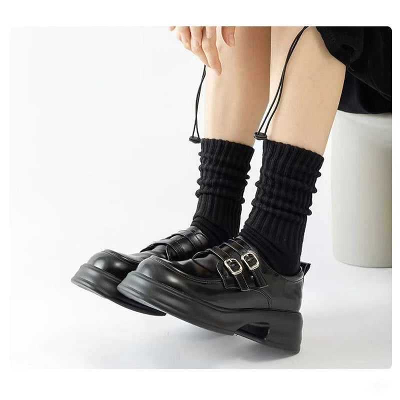Calcetines Retro Gruesos de Algodón – Tripulantes de Punto de Media Caña para Hombre (Negro / Beige / Café)