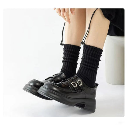 Calcetines Retro Gruesos de Algodón – Tripulantes de Punto de Media Caña para Hombre (Negro / Beige / Café)