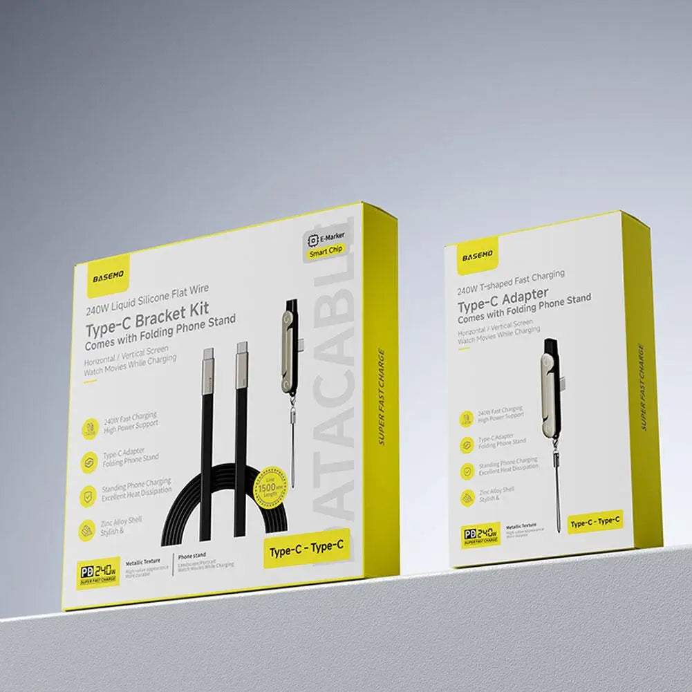 240W USB-C Cable with Phone Stand – Ultra-Fast Charging & 480Mbps Data Transfer