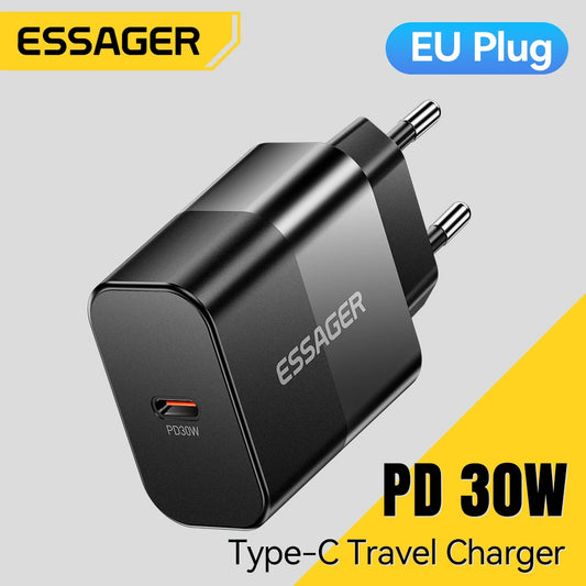 Cargador de viaje USB-C GaN de 30 W – Carga rápida PD para iPhone, Samsung y USB-C