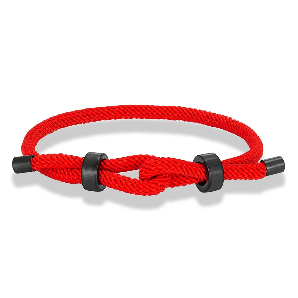 Adjustable Rope Bracelet Black Steel Charm, Waterproof & Durable