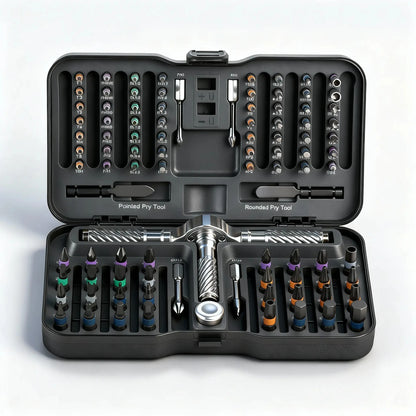 66-in-1 Magnetic Ratchet Screwdriver Set - T-Handle, Chrome-Vanadium, 66 Bits