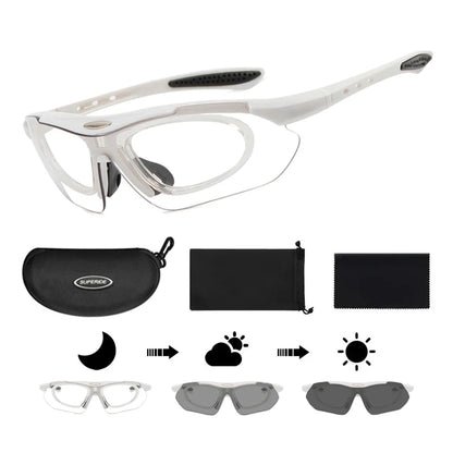 Photochromic Cycling Sunglasses - UV400, 152mm Wide, CE Certified, With/Without Case