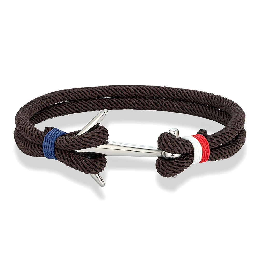 Nautical Steel Double Rope Anchor Bracelet Waterproof, Unisex & Adventure Ready