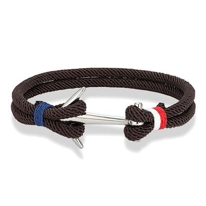 Nautical Steel Double Rope Anchor Bracelet Waterproof, Unisex & Adventure Ready
