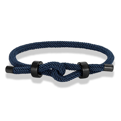 Adjustable Rope Bracelet Black Steel Charm, Waterproof & Durable