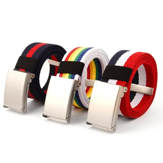Unisex Canvas Belt with Metal Buckle - Rainbow Casual Style 100-140cm