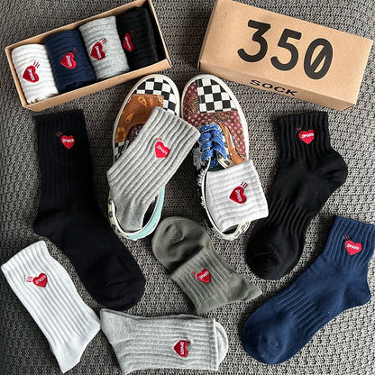 Calcetines de tobillo bordados – Paquete de 4 | Mezcla de algodón unisex