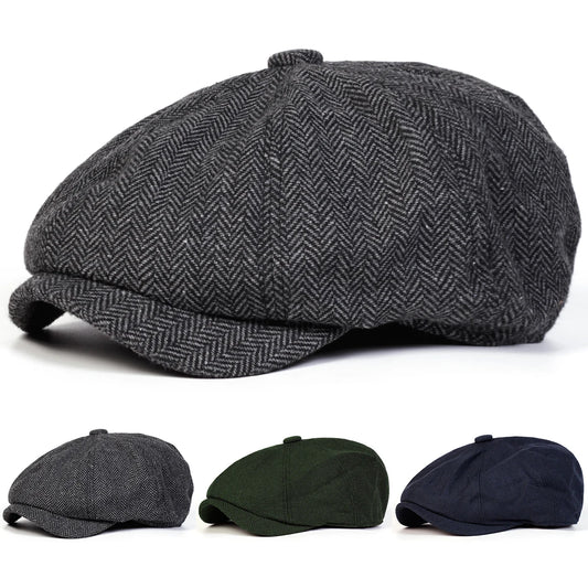 Retro Herringbone Newsboy Cap - British Painter's Beret Unisex