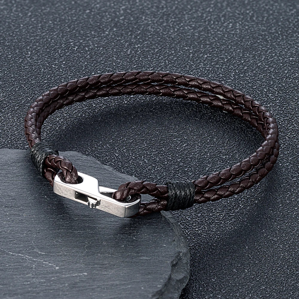 Pulsera de piel auténtica de 3 mm – Hebilla cuadrada de acero 316L | Estilo clásico para hombre