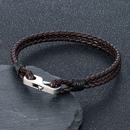 Pulsera de piel auténtica de 3 mm – Hebilla cuadrada de acero 316L | Estilo clásico para hombre