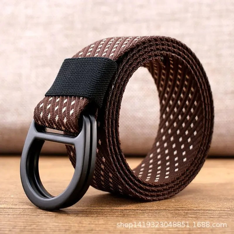 Striped Canvas Belt - Double Buckle Unisex (110-170cm)