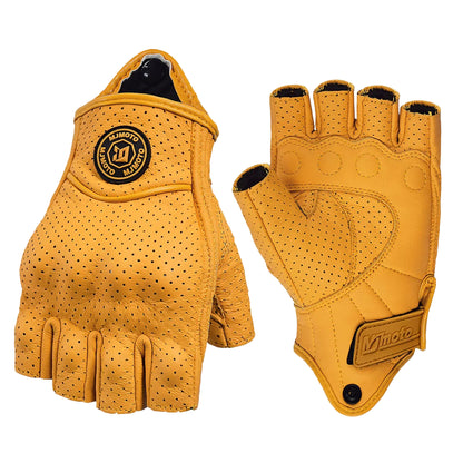 Yellow motorcycle gloves with 'MJMOTO' branding on a white background
