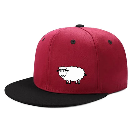 Sheep Pattern Baseball Cap - Adjustable Flat Brim Unisex Street Style Hat