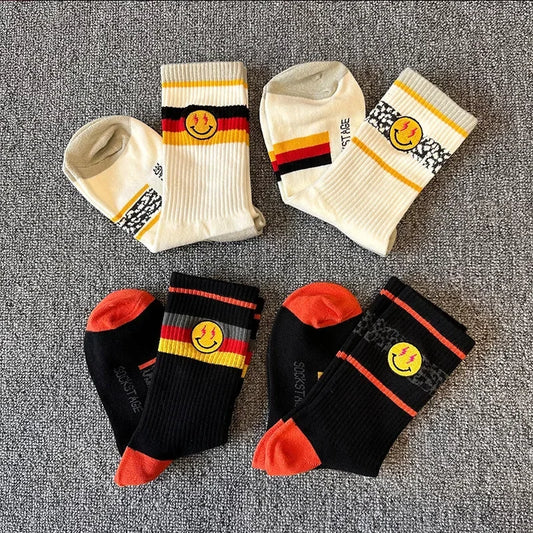 Striped Cotton Socks 3-Pack Gift Box – Unisex Skateboarding & Street Style