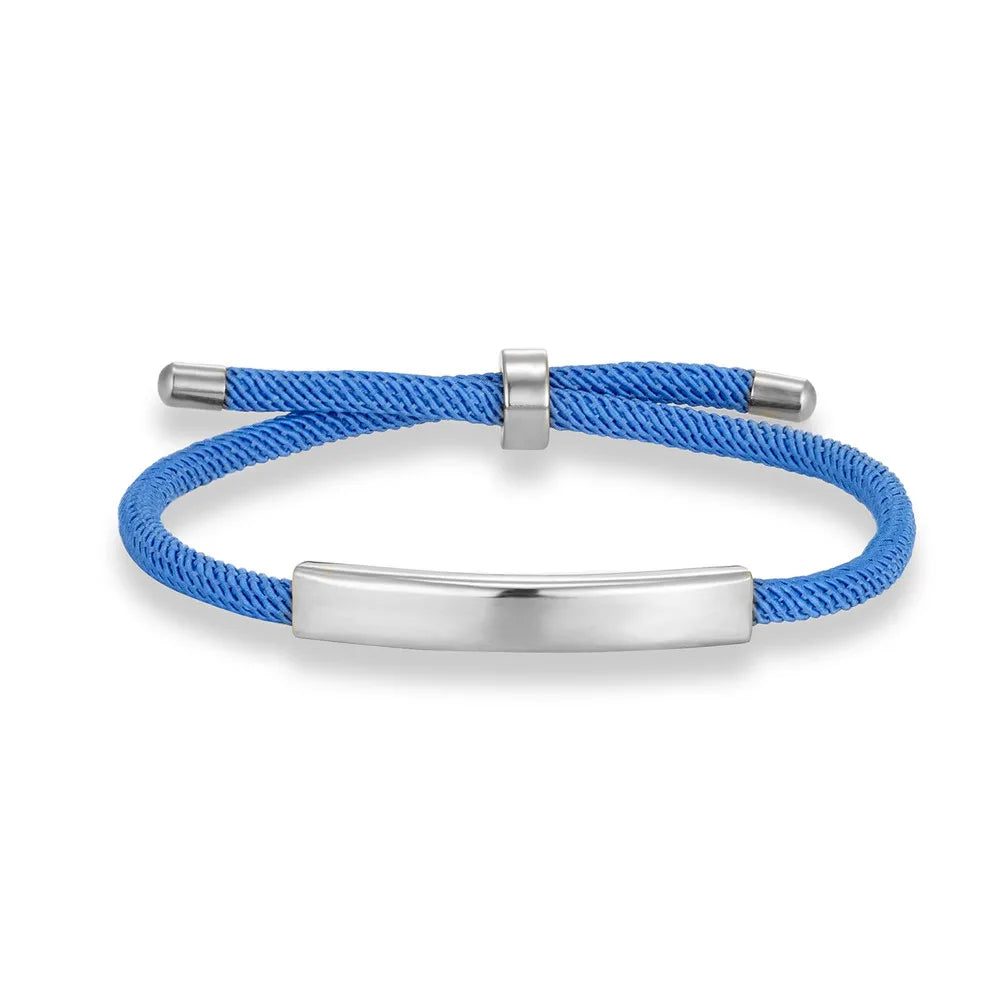Pulsera de cuerda grabada a medida - Acero inoxidable, ajustable, 15 colores, personalizada