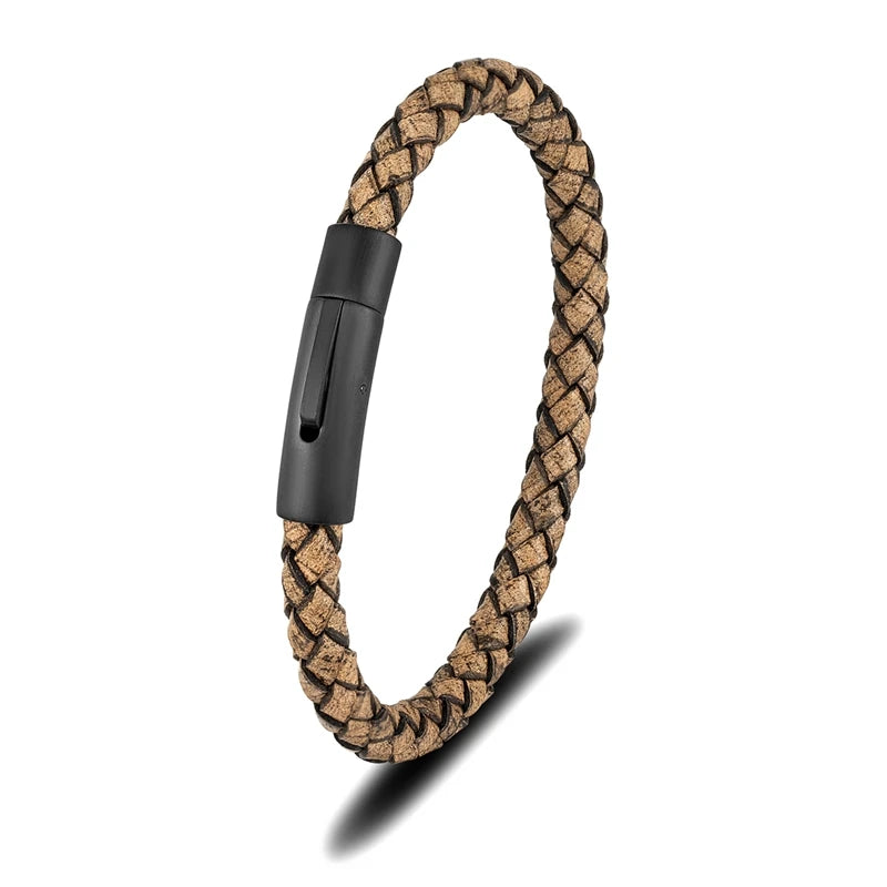 Pulsera de cuero trenzado con cierre magnético - Accesorio de golf premium