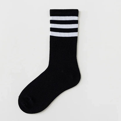 Calcetines de algodón a rayas con cuello redondo - Jacquard, 8 colores, unisex UE 36-43, estilo skate urbano