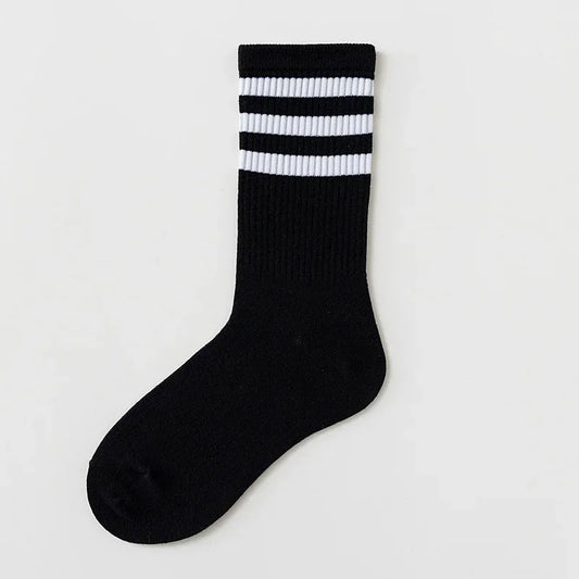 Calcetines de algodón a rayas con cuello redondo - Jacquard, 8 colores, unisex UE 36-43, estilo skate urbano