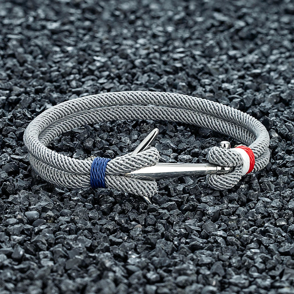 Nautical Steel Double Rope Anchor Bracelet Waterproof, Unisex & Adventure Ready