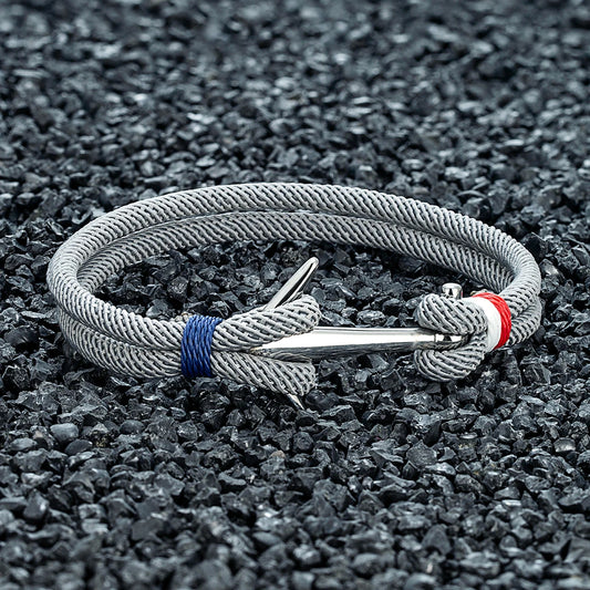 Nautical Steel Double Rope Anchor Bracelet Waterproof, Unisex & Adventure Ready