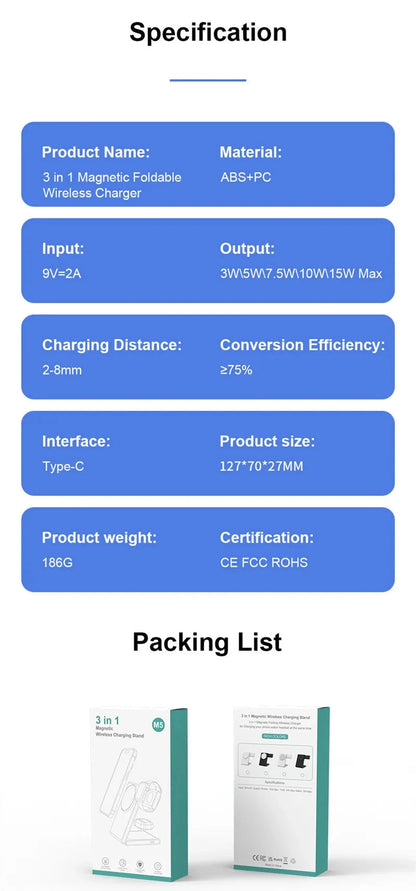 Quick 3 in 1 Wireless Charger for iPhone, AirPods and Apple Watch deideas
