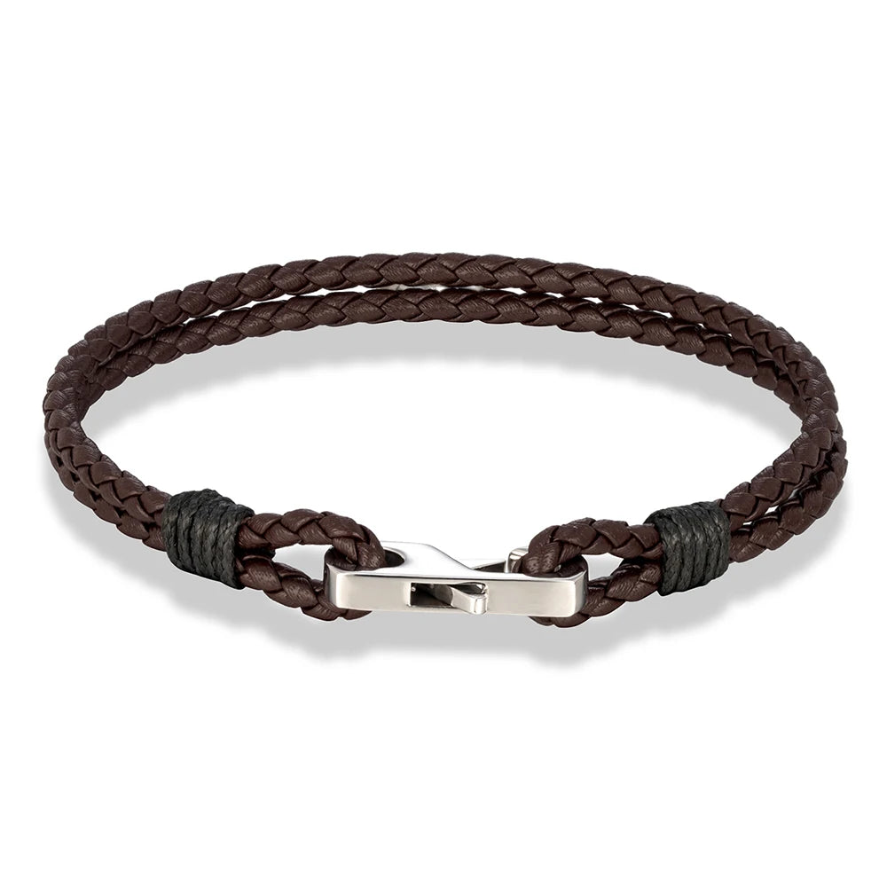 Pulsera de piel auténtica de 3 mm – Hebilla cuadrada de acero 316L | Estilo clásico para hombre