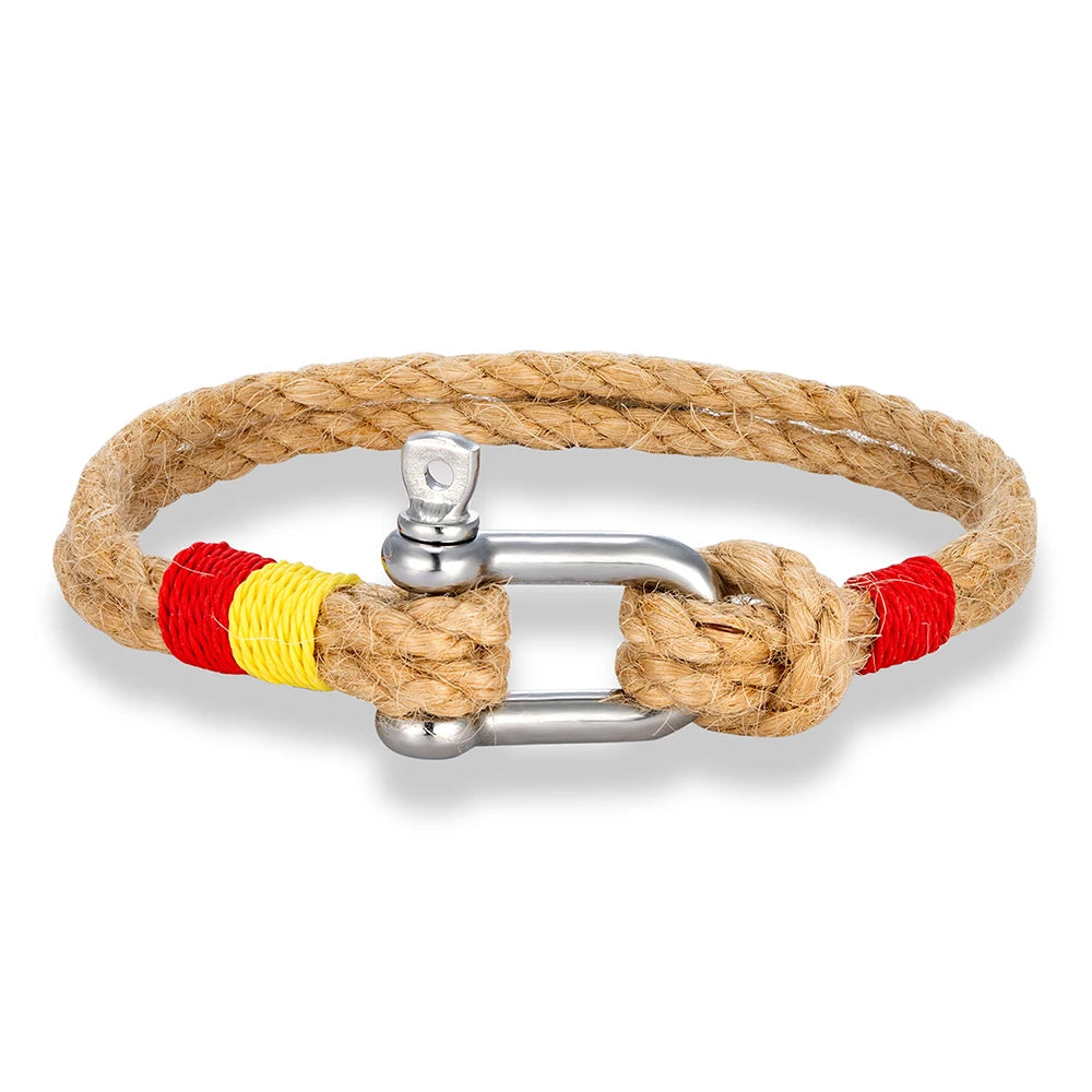 Hemp Rope Bracelet - Stainless Steel Shackle