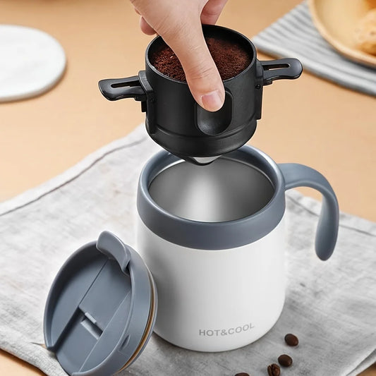 Cafetera portátil de acero inoxidable con filtro plegable