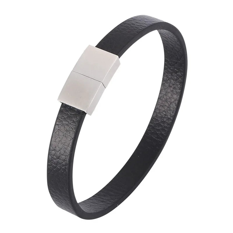 Pulsera de piel con cruz - Dije de acero inoxidable