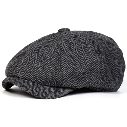 Retro Herringbone Newsboy Cap - British Painter's Beret Unisex