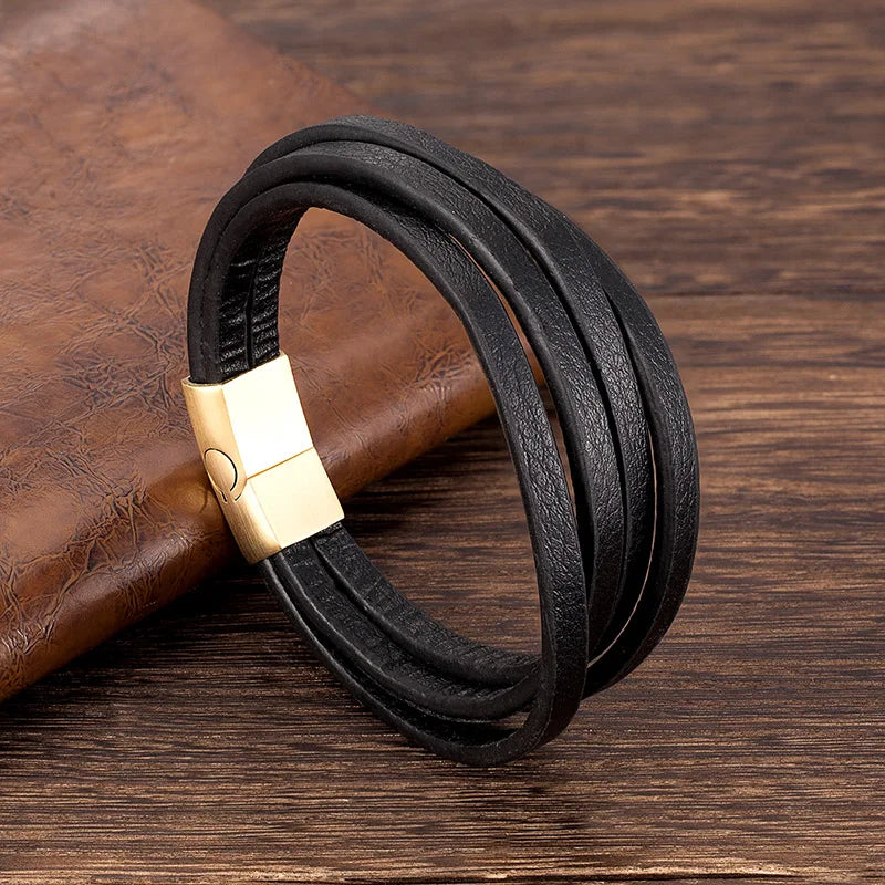 Leather & Black Steel Bracelet for You Stylish and Elegant