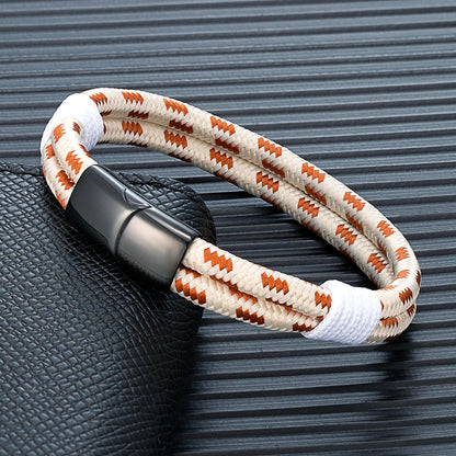 Fashion Nautical Bracelet  Woven Rope with Stainless Steel Accent