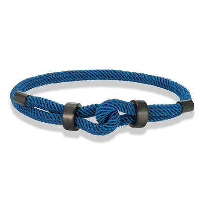 Adjustable Rope Bracelet Black Steel Charm, Waterproof & Durable