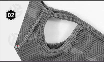 Gray mesh dog vest with a brand logo on a white background