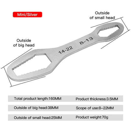 Universal Torx wrench 8-22 mm, adjustable, double head key plate