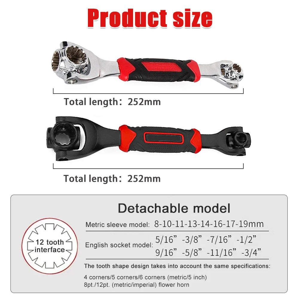 Multipurpose wrench 52 in 1, 360-degree rotation