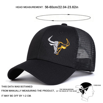 Gorra de béisbol con bordado de cabeza de toro - Gorra de camionero de malla estilo rodeo occidental