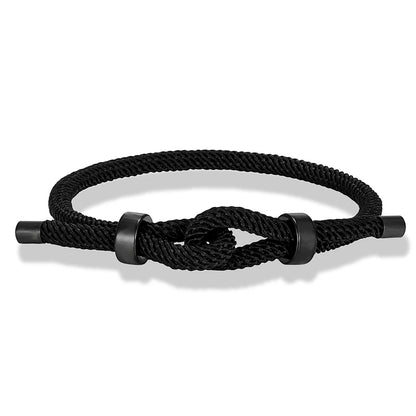 Adjustable Rope Bracelet Black Steel Charm, Waterproof & Durable